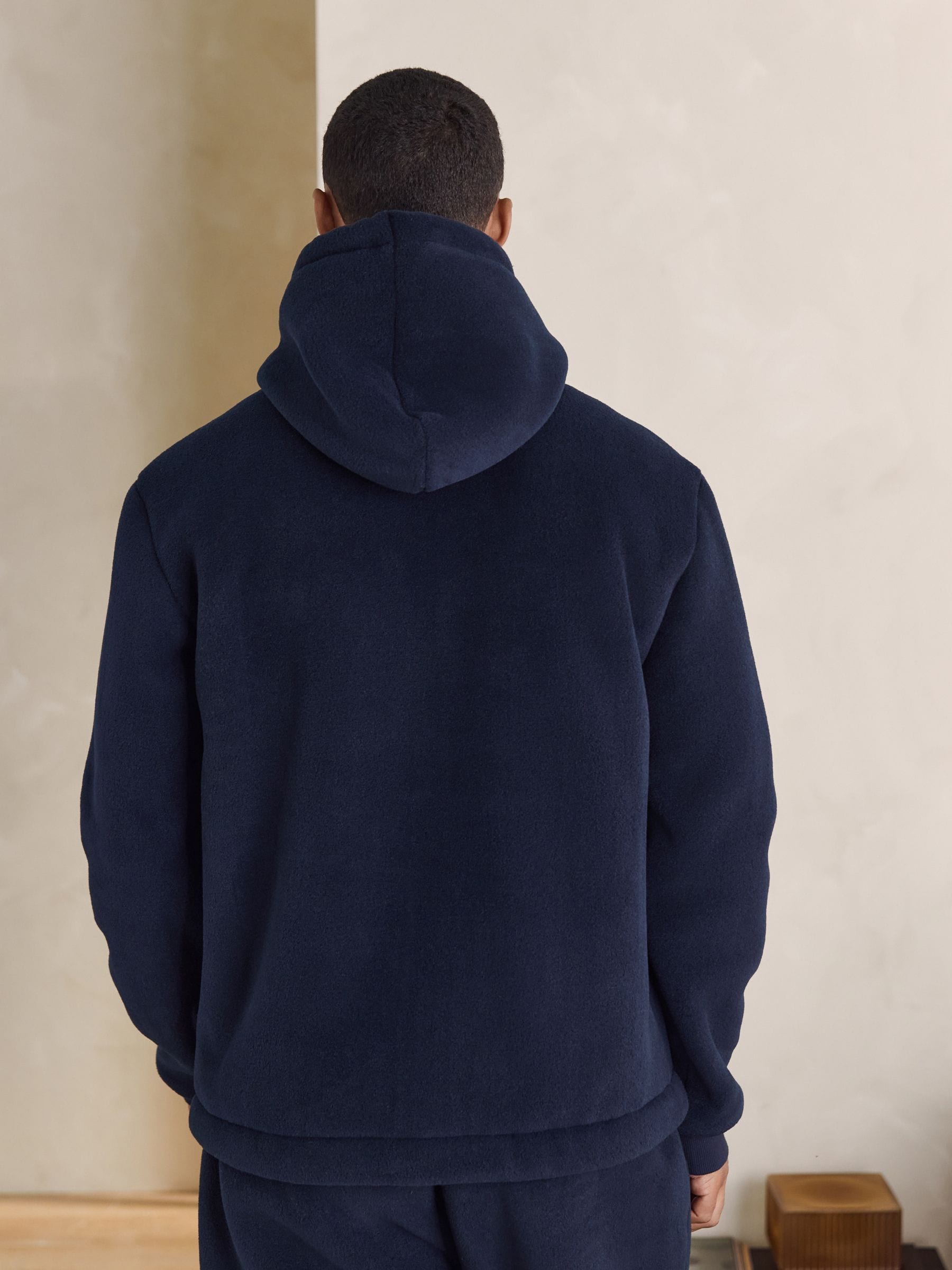 Donkerblauw - Hoodie met geborstelde borg en fleece voering