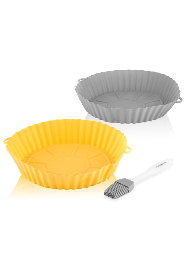 Silikon-Körbe für Heißluftfritteuse, 2er-Set, inkl. Backpinsel