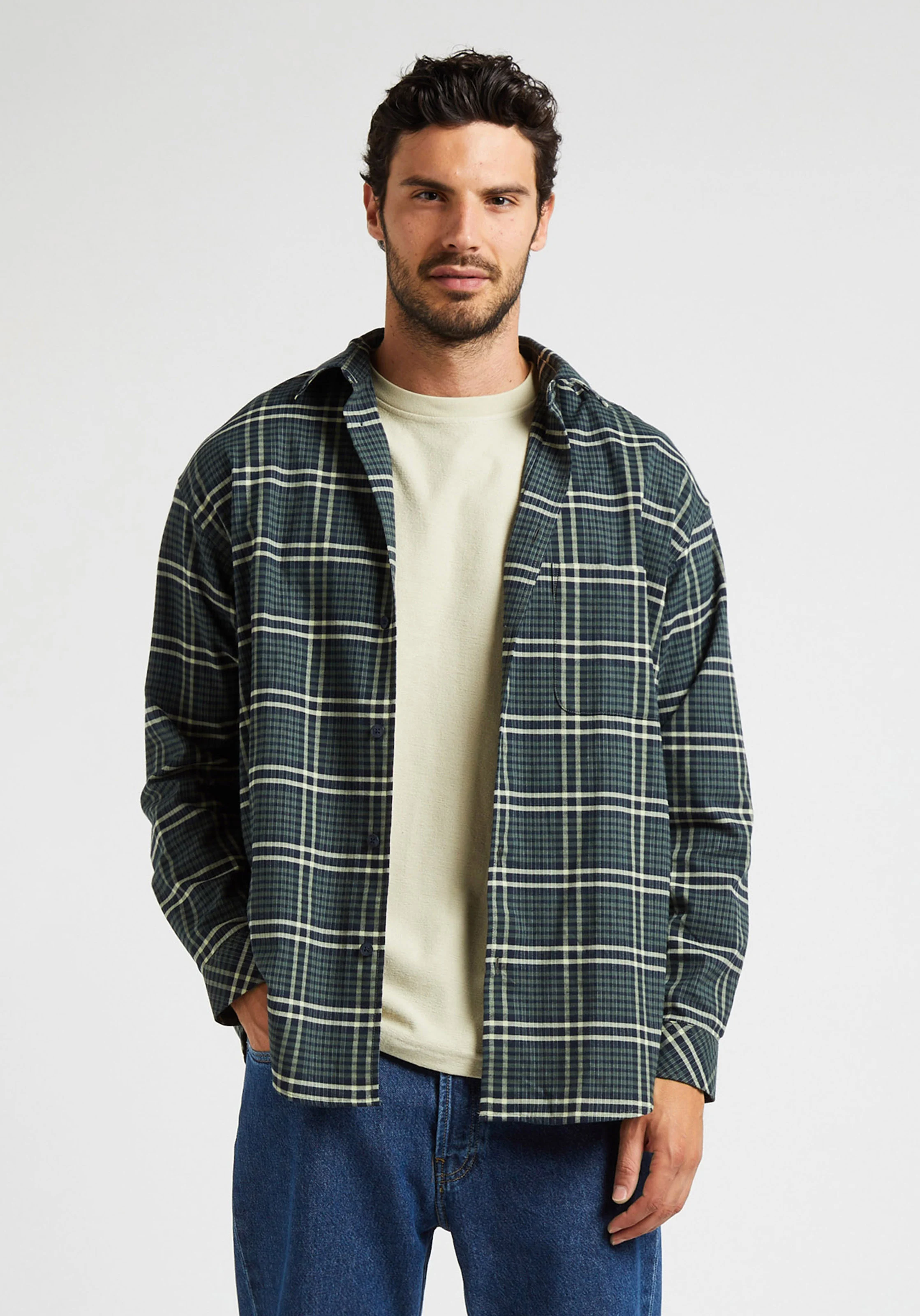 LUAN - Chemise à carreaux col classique en coton | Gris