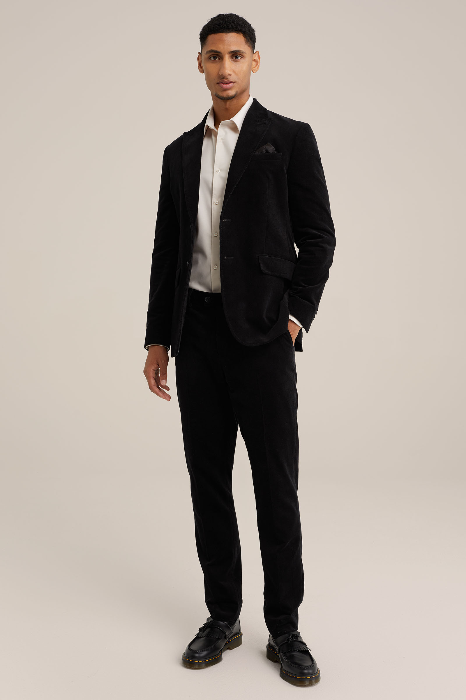 slim fit blazer van corduroy Van Gils Zwart