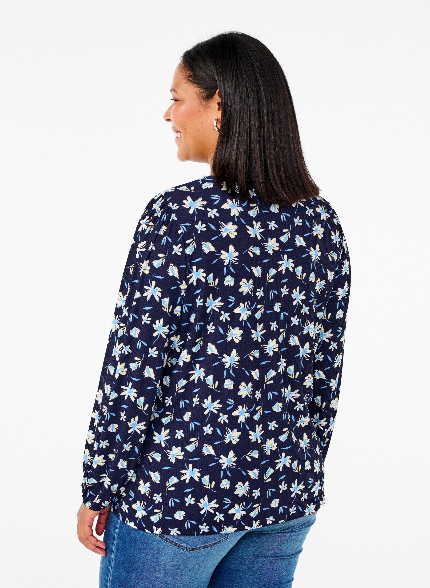 Bluse med lange ærmer og blomsterprint
