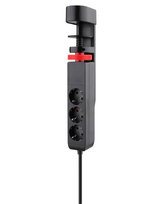 3-stikdåse m/klemme, schuko, USB og afbryder sort 1,4 meter - Elworks