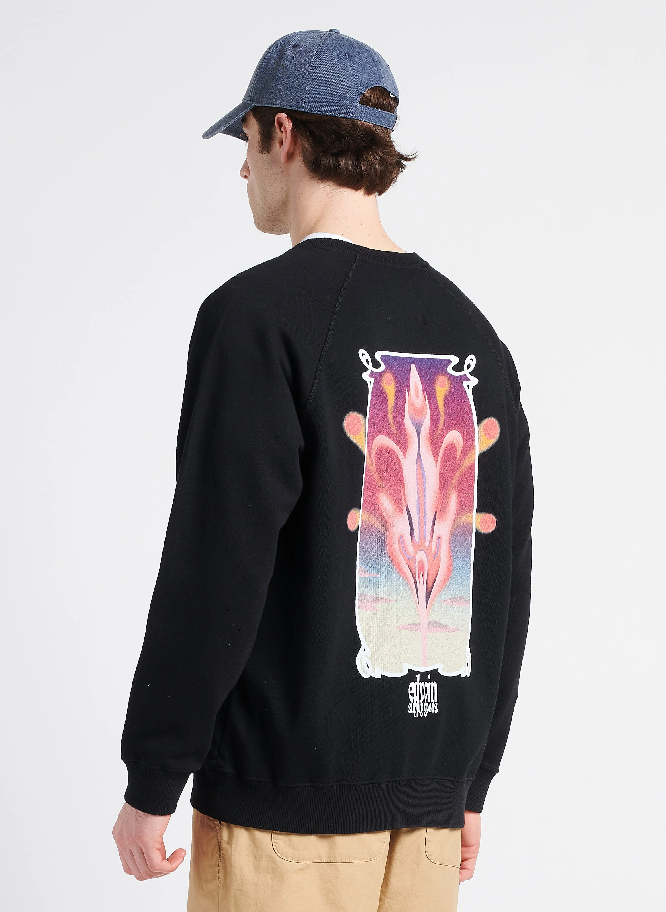 Pull col rond ample à imprimés en coton| Noir