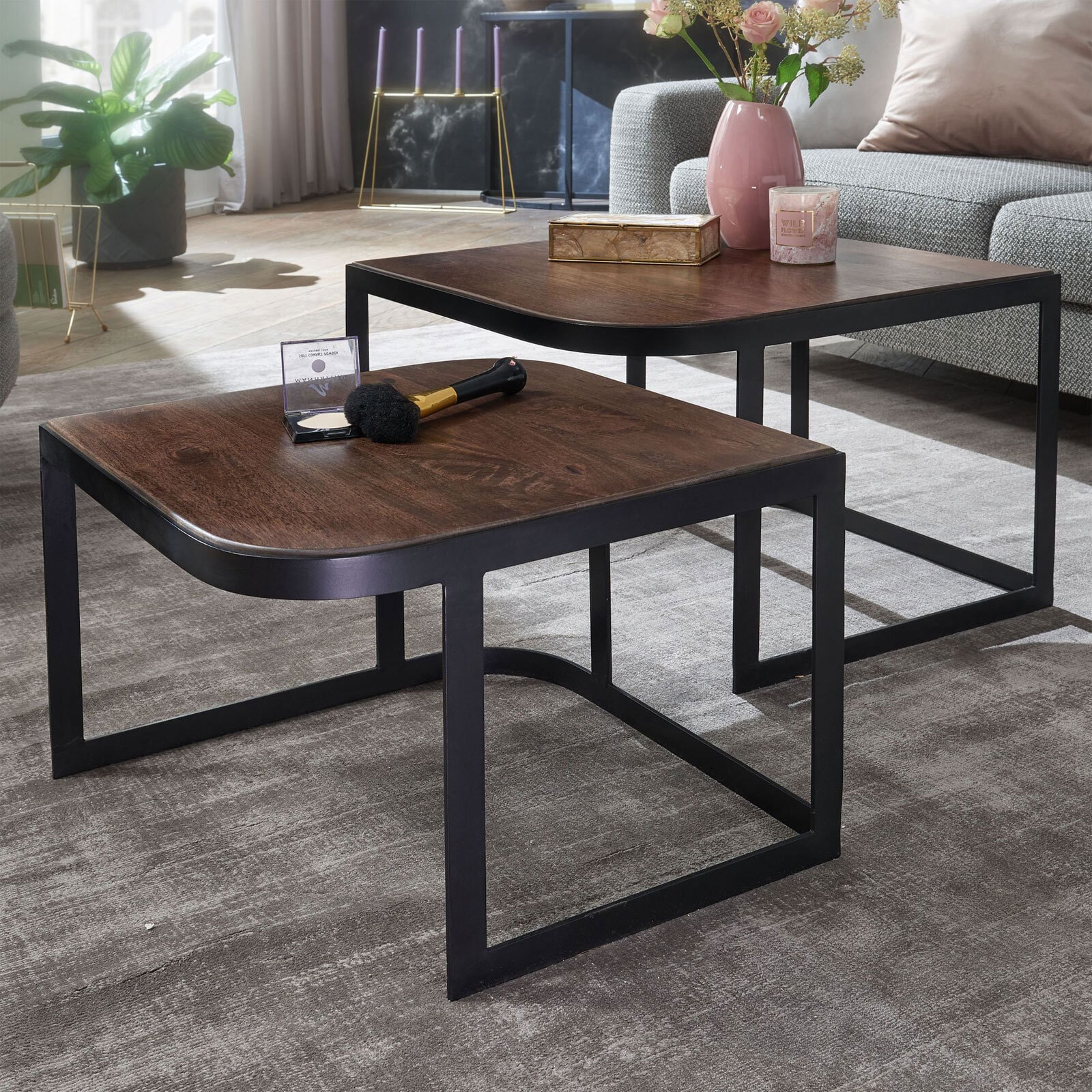 Couchtisch 2er Set Schwarz/ Mango massiv lackiert