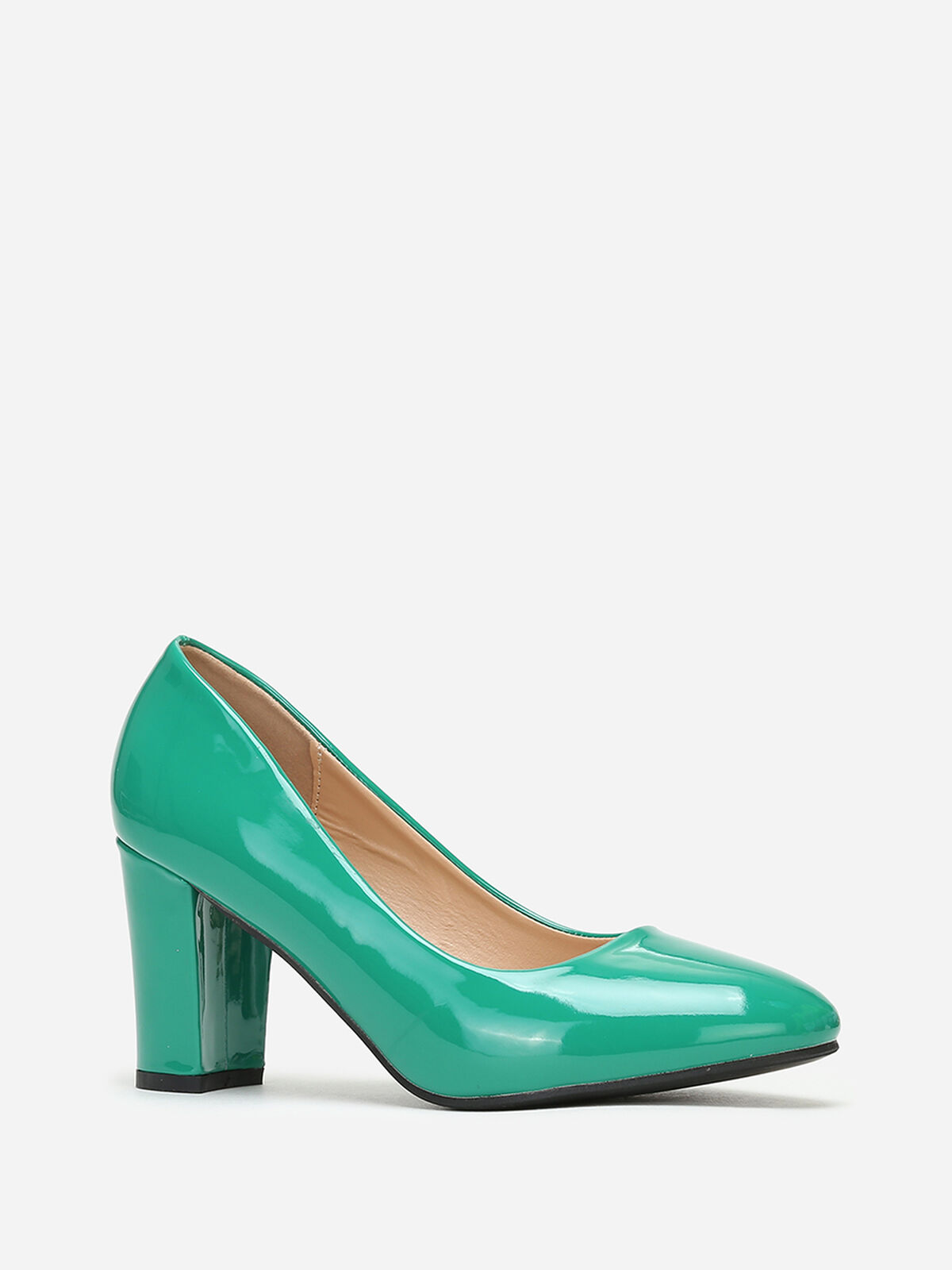 Escarpins vernis à talon carré- Vert foncé