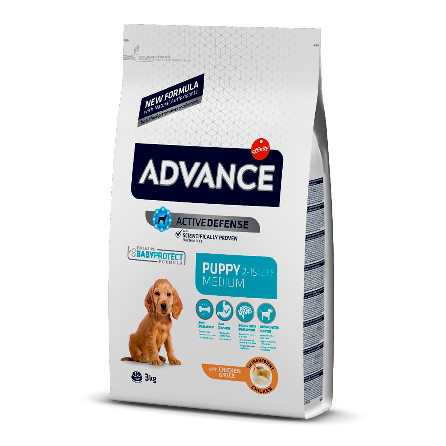 Ração Advance Active Defense para cães de porte médio, sabor frango e arroz.