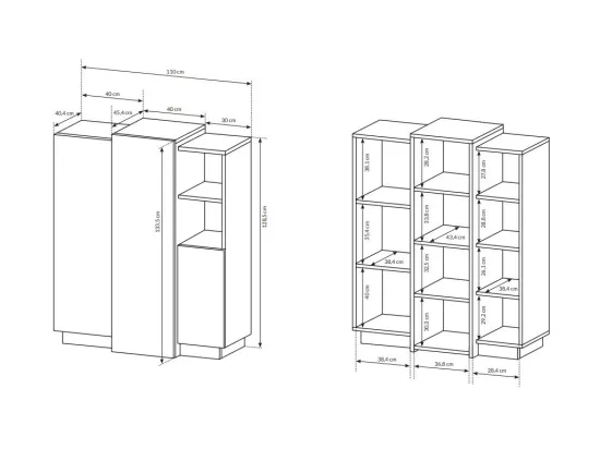 Buffet haut FRANCOLI - 3 portes et 2 niches - Blanc et chêne