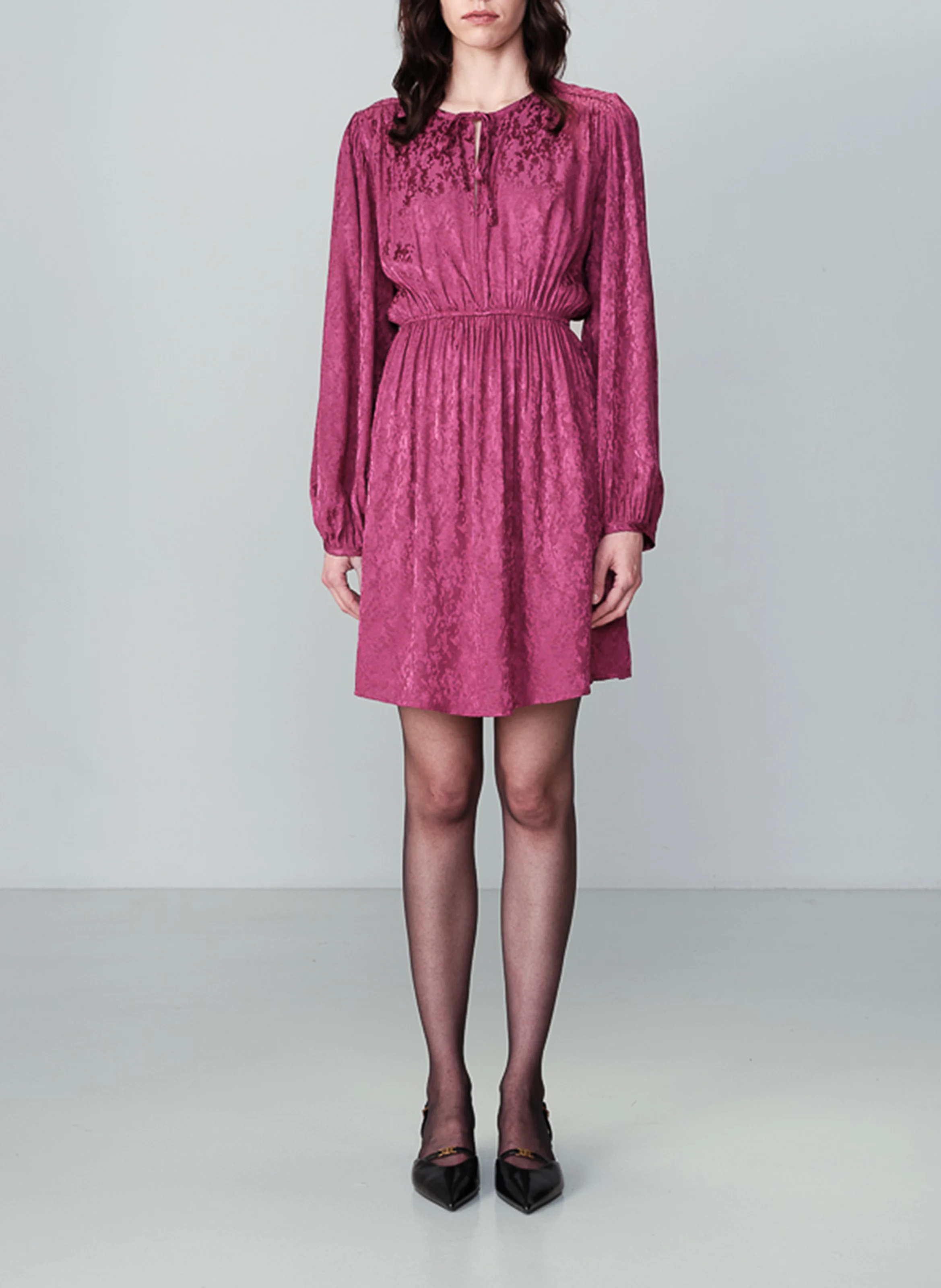 NOCES - Robe courte cintrée jacquard | Rose
