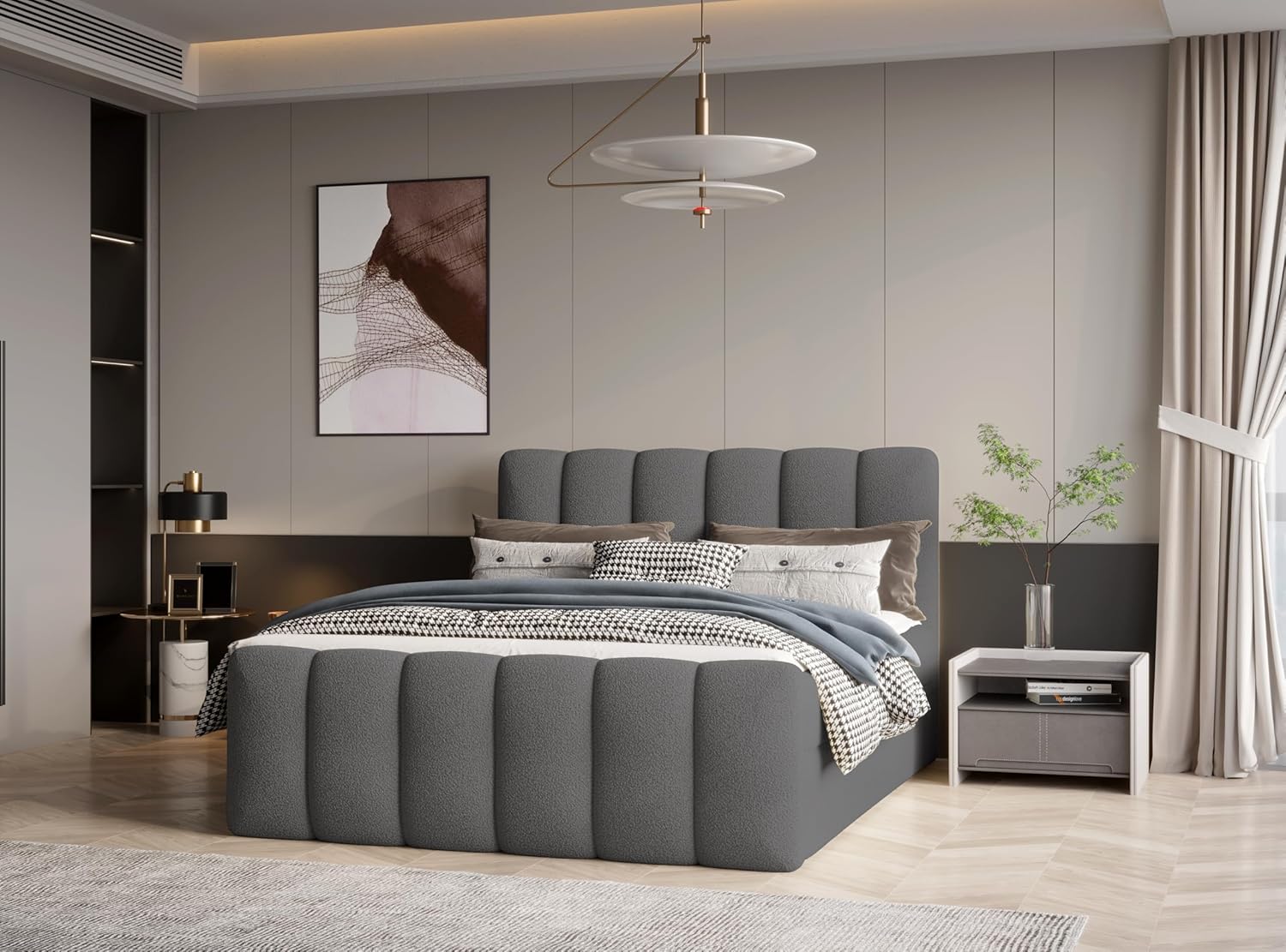 Schlafzimmer Komplett mit Boxspringbett 200x200 cm, Polsterbett mit Bettkasten, Doppelbett mit Stauraum, Bett mit Bonellmatratze – Komfort & Design in Einem SOFINA