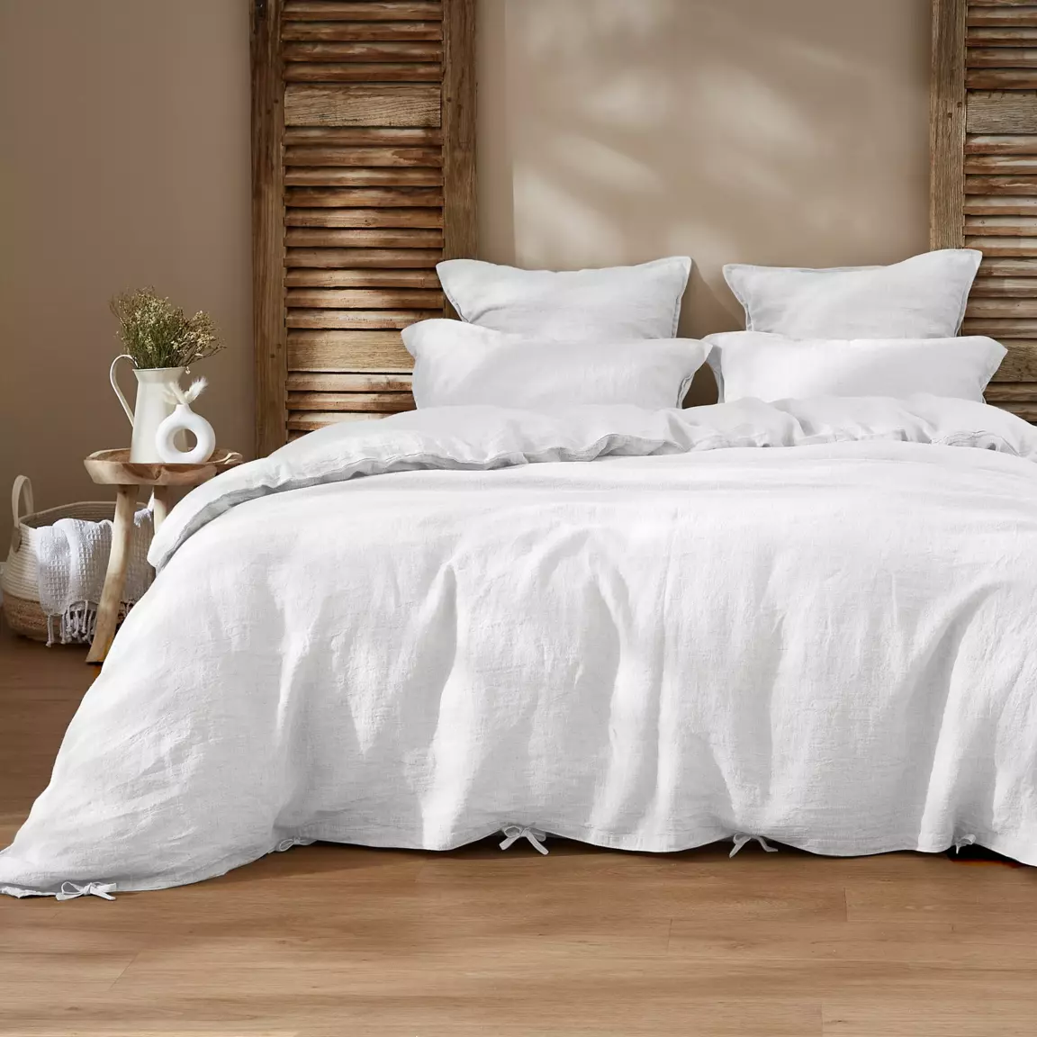 Drap housse lin lavé (180 x 200 cm) Louise Blanc
