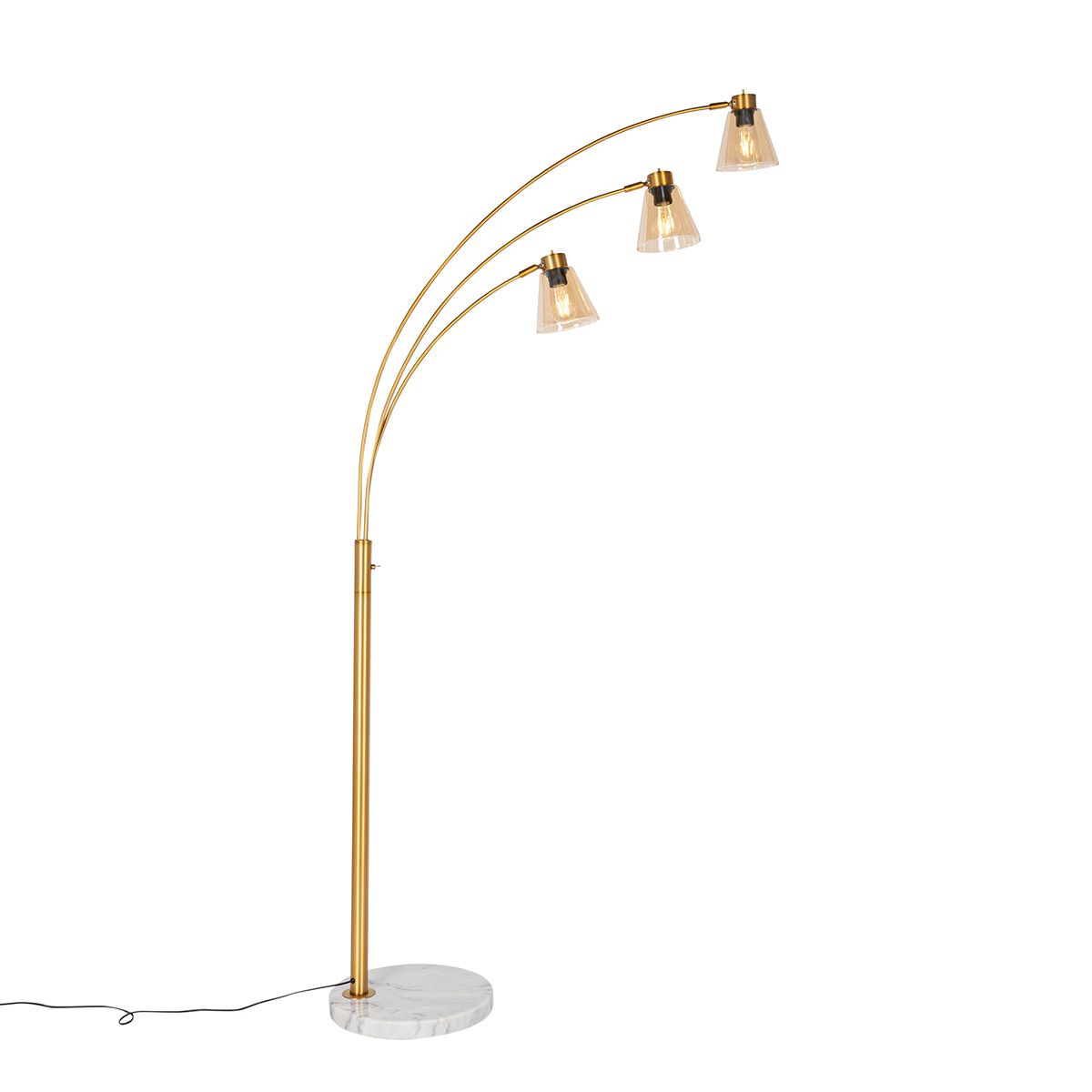 Booglamp brons met marmer en amber glas 3-lichts - Nina