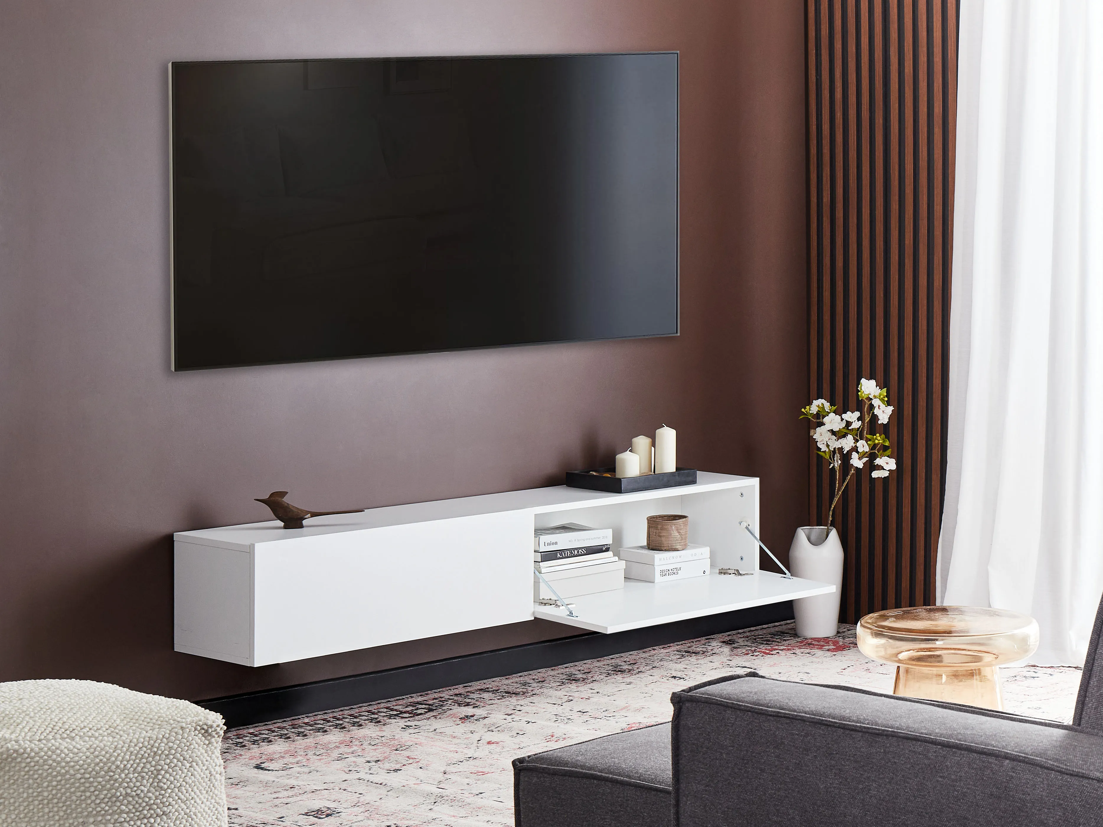 Wandgemonteerd tv-meubel GLADSTONE Wit