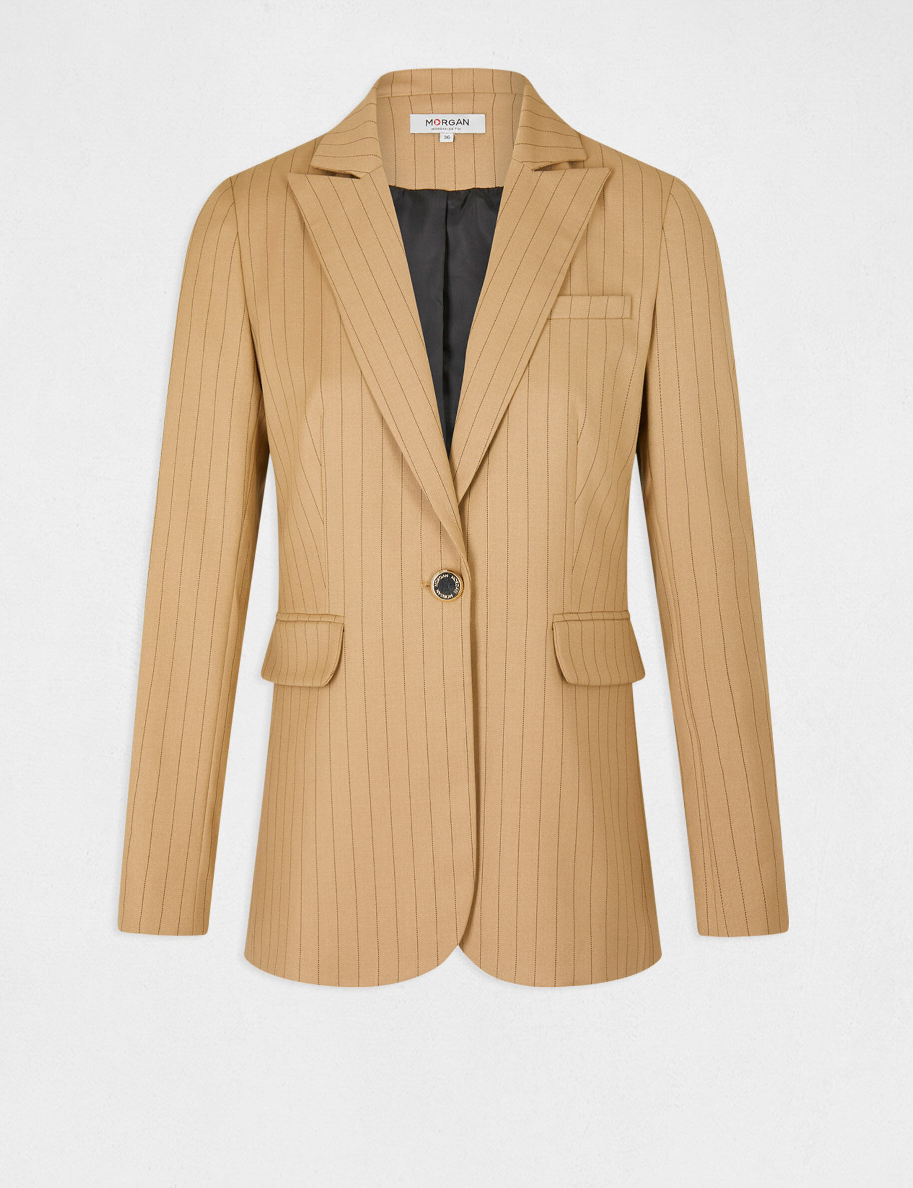 Veste droite à rayures beige femme - beige