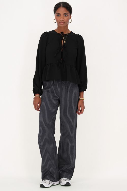 Donkerblauwe wide leg broek met strepen