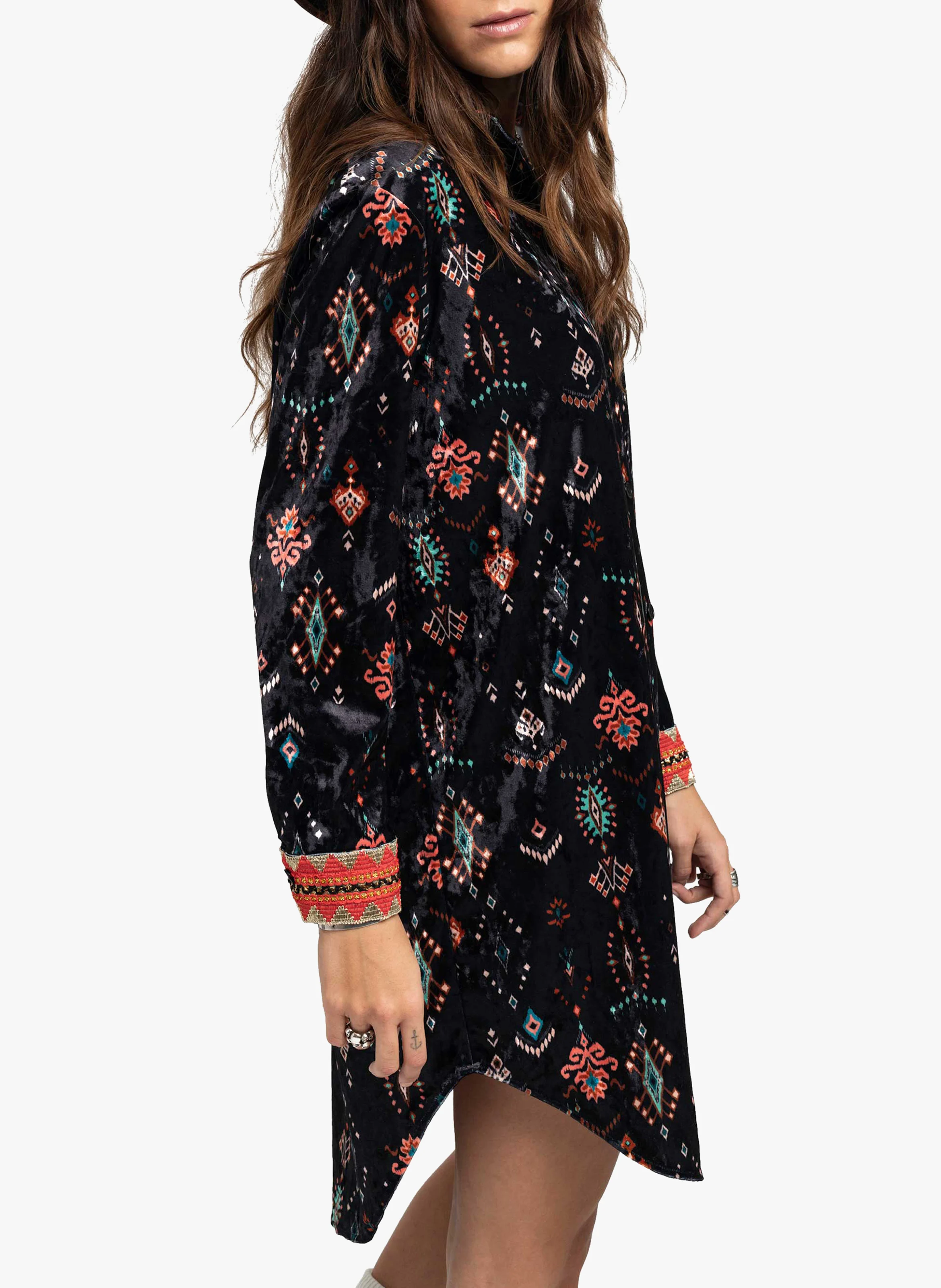 ROSARIA - Robe courte à motif ethnique | Noir