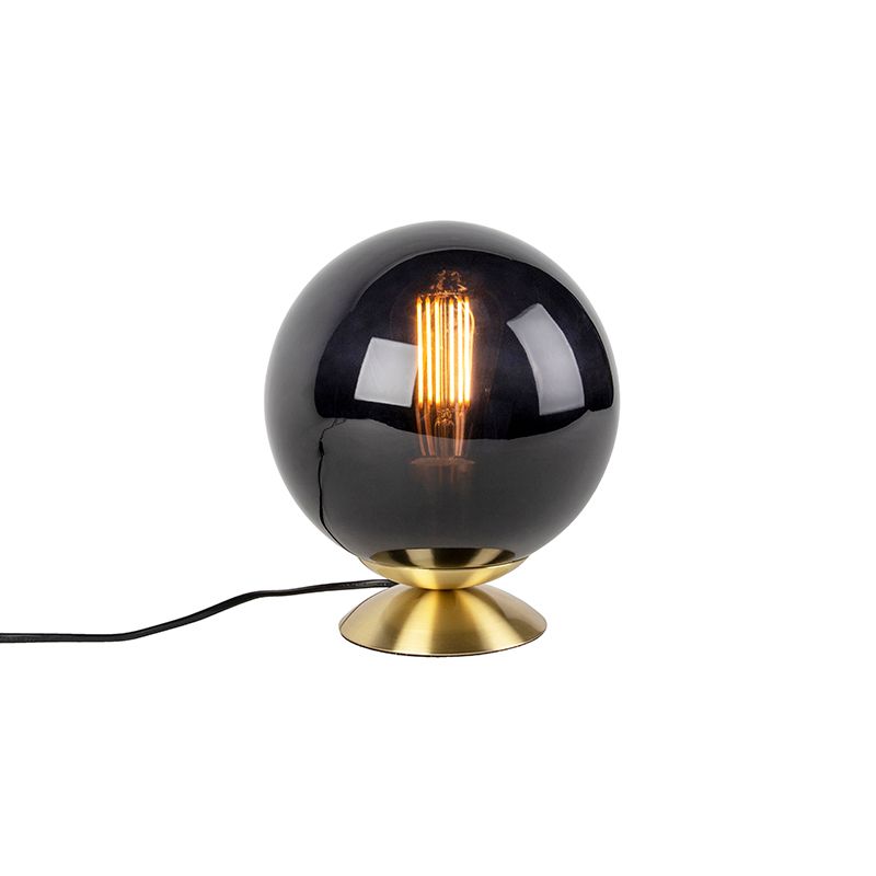 Art deco tafellamp messing met zwart glas - Pallon