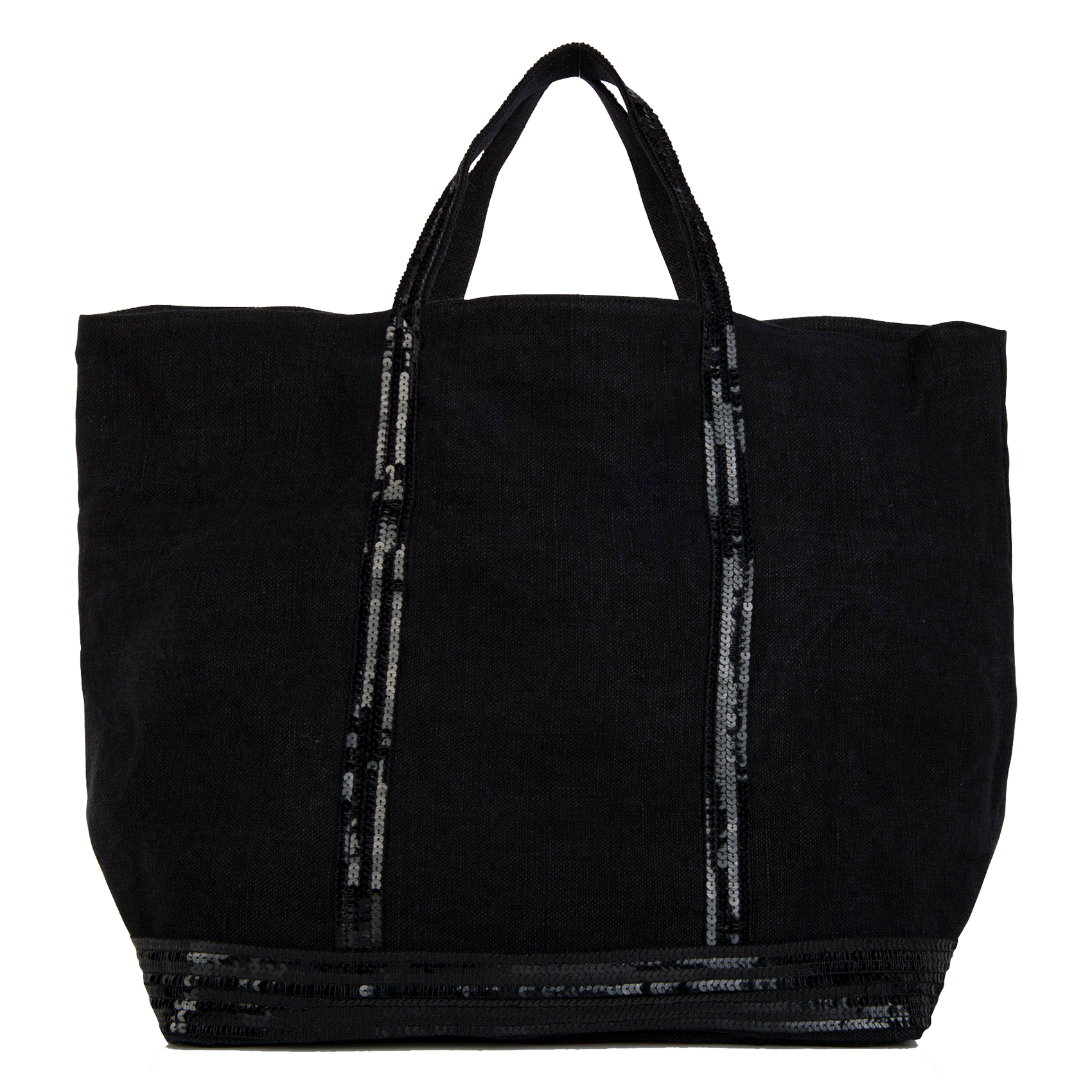 Cabas L brodé sequins en lin | Noir