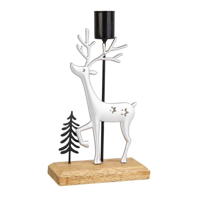 Kerzenständer - Hirsch und Baum - schwarz/silber - ca. 11 x 4,5 x 18 cm