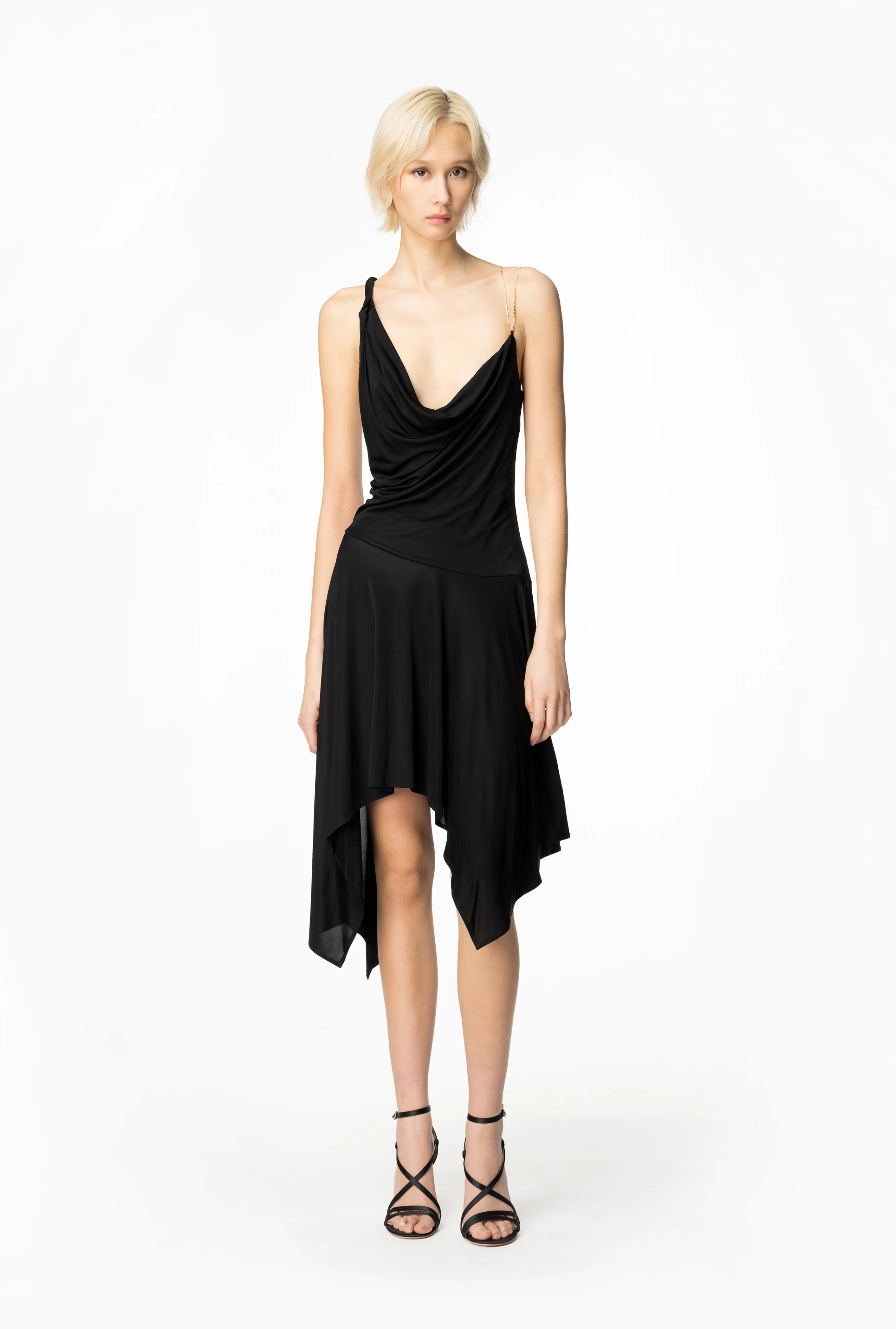 Robe drapée à chaînette | Noir