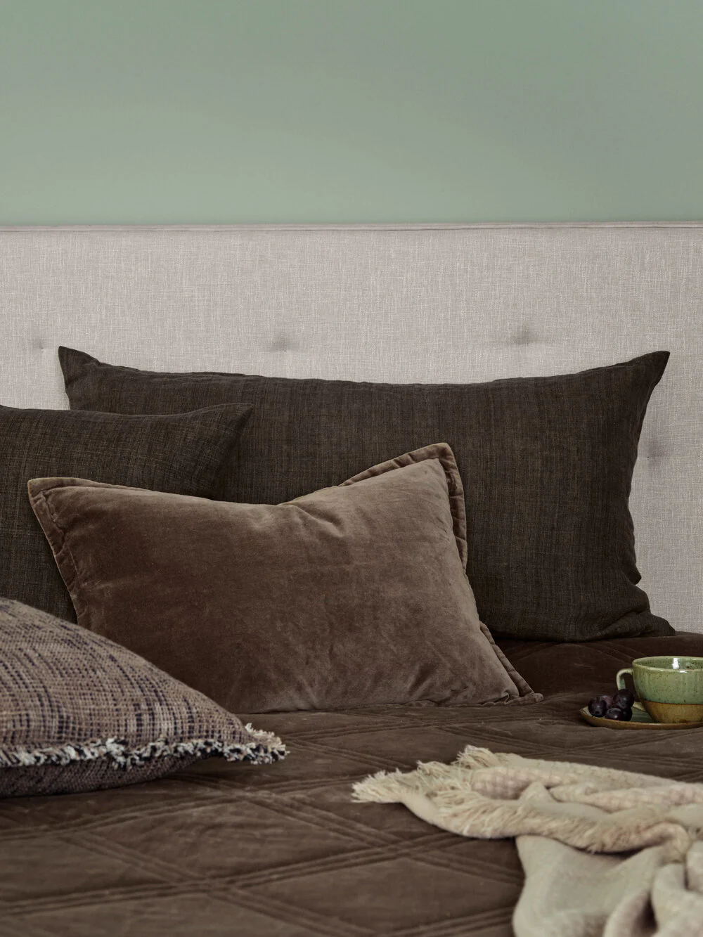Cozy Living  Maya pudebetræk m. frynser - Ash Brown Blend