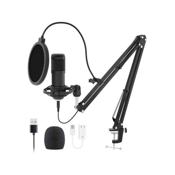 Ntech Conjunto Microfone Condensador XLR   USB Adapt   Stand   Filtro