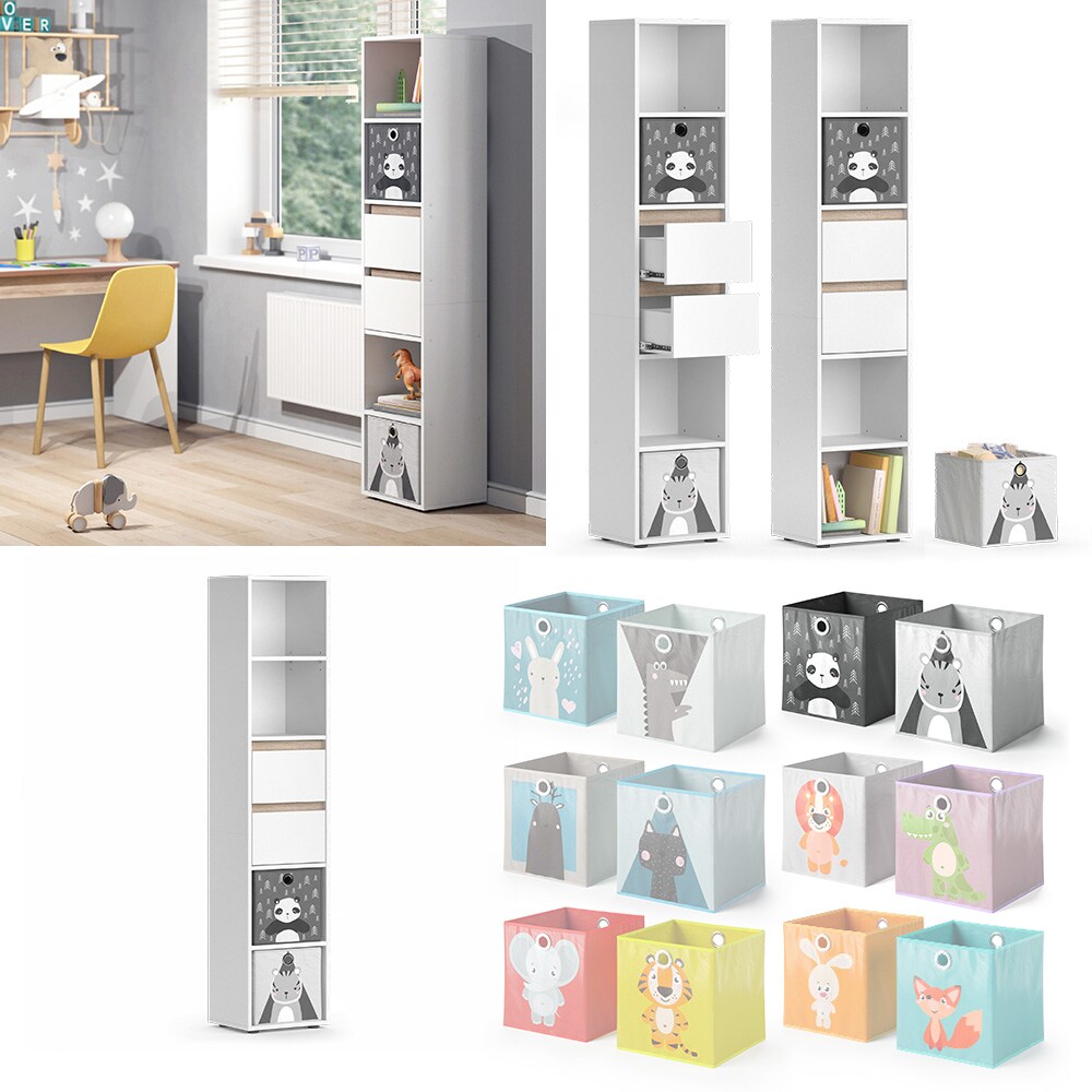 Vicco Kinderregal Bücherregal Standregal Robert Weiß 36 x 171 cm modern Faltboxen Kinderzimmer Regal Wandregal Aufbewahrungsregal Spielzeugaufbewahrung