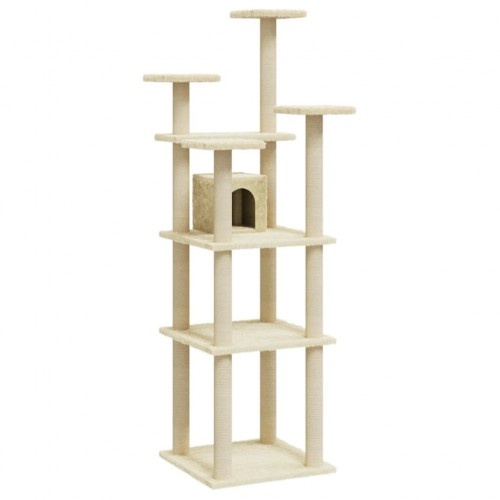 Arranhador para gatos Vidaxl com casinha, cor creme