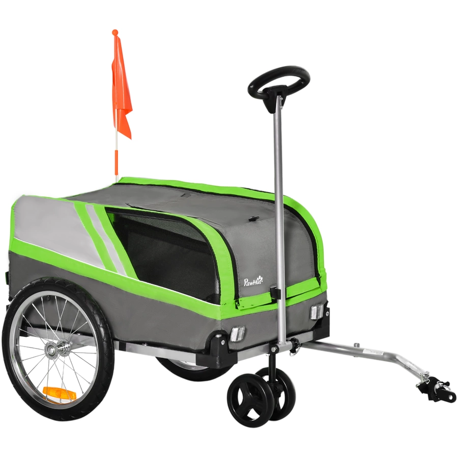 PawHut Hundeanhänger 2 in 1 Trolley grün, grau, silber