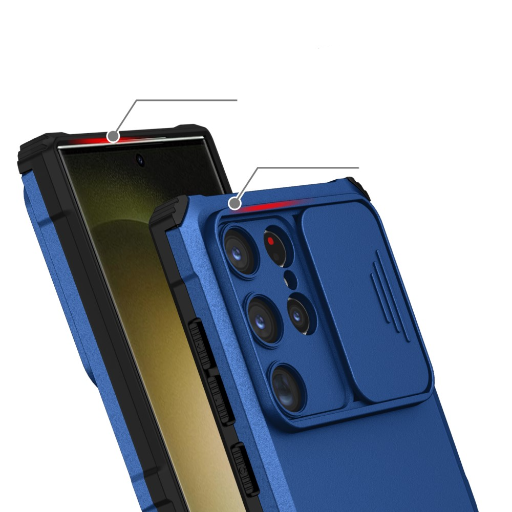 Samsung Galaxy S24 Ultra Hybrid Outdoor Hardcase Hülle mit Cam-Slider   Kickstand - Blau (Matt)