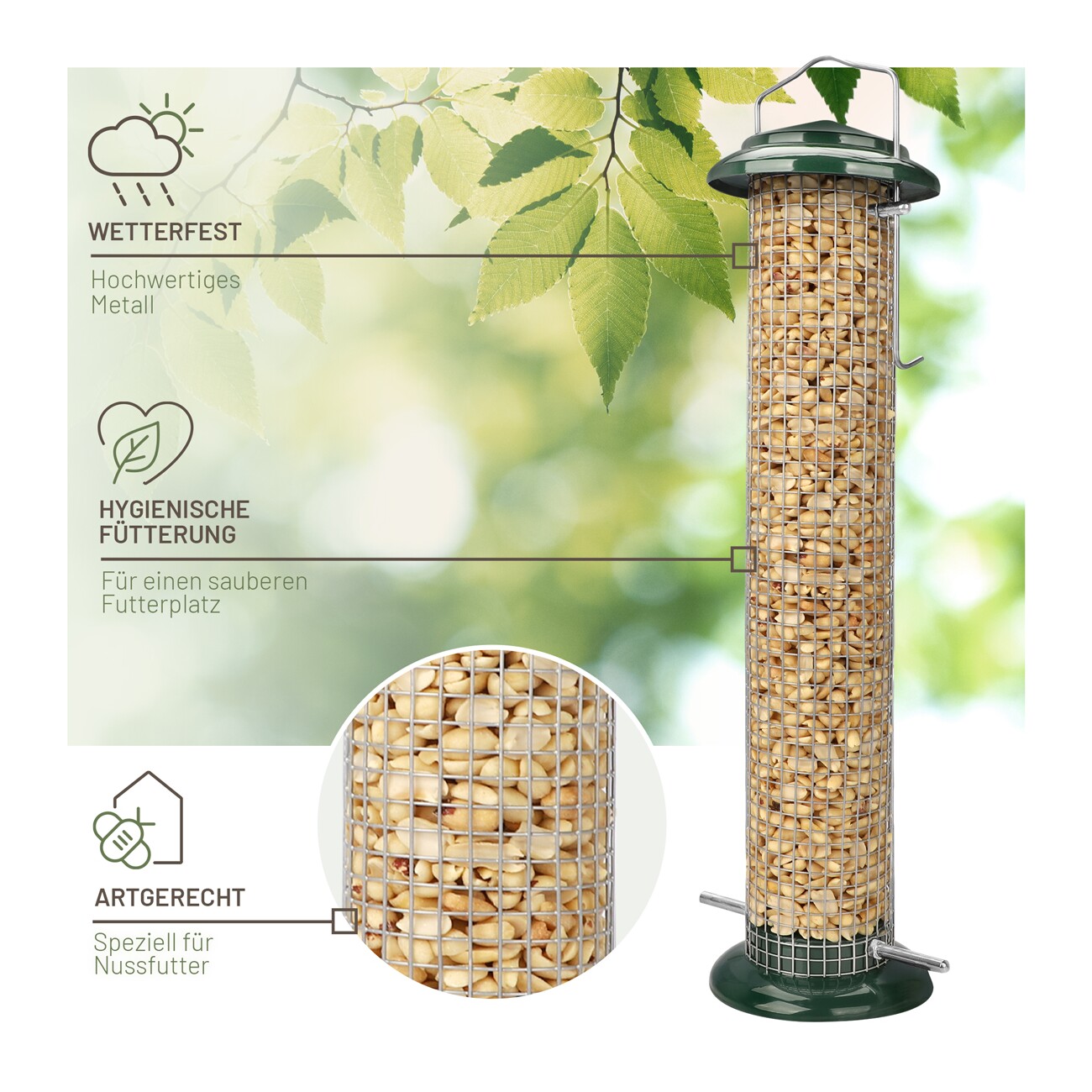 wildtier liebe Futterspender für Erdnüsse 38cm, Grün