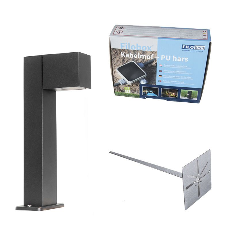 Buitenlamp zwart met grondpin en kabelmof 35cm IP44 - Baleno