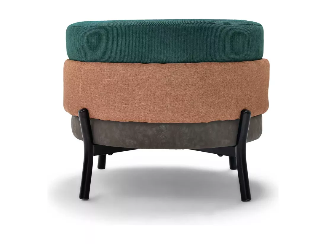 HAMBURG - Pouf rond 3 places en PU/velours/tissu rose