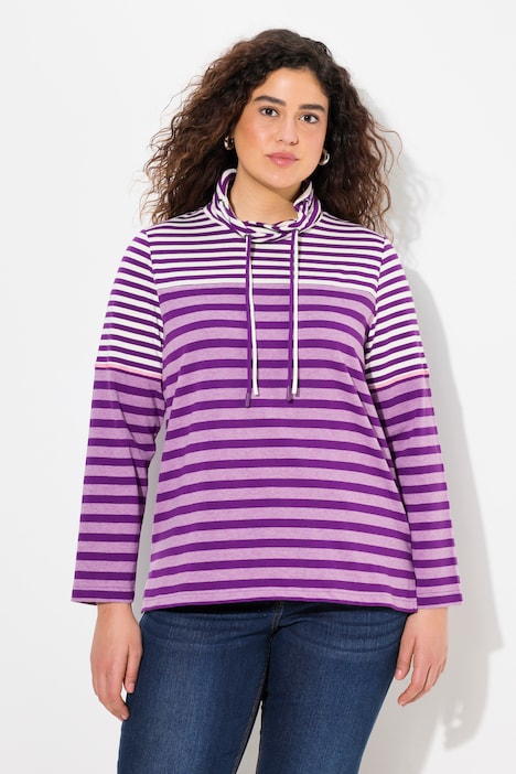 Shirt, Ringelmix, Stehkragen, Langarm, hinten länger