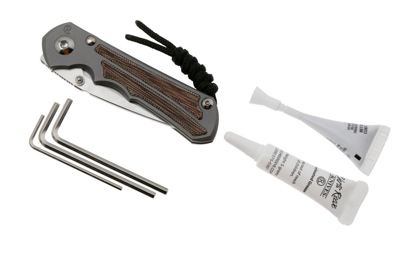 Chris Reeve Small Inkosi SIN-1118 CPM MagnaCut Drop Point, Glass Blasted Titanium, Natural Canvas Micarta Inlay, zakmes