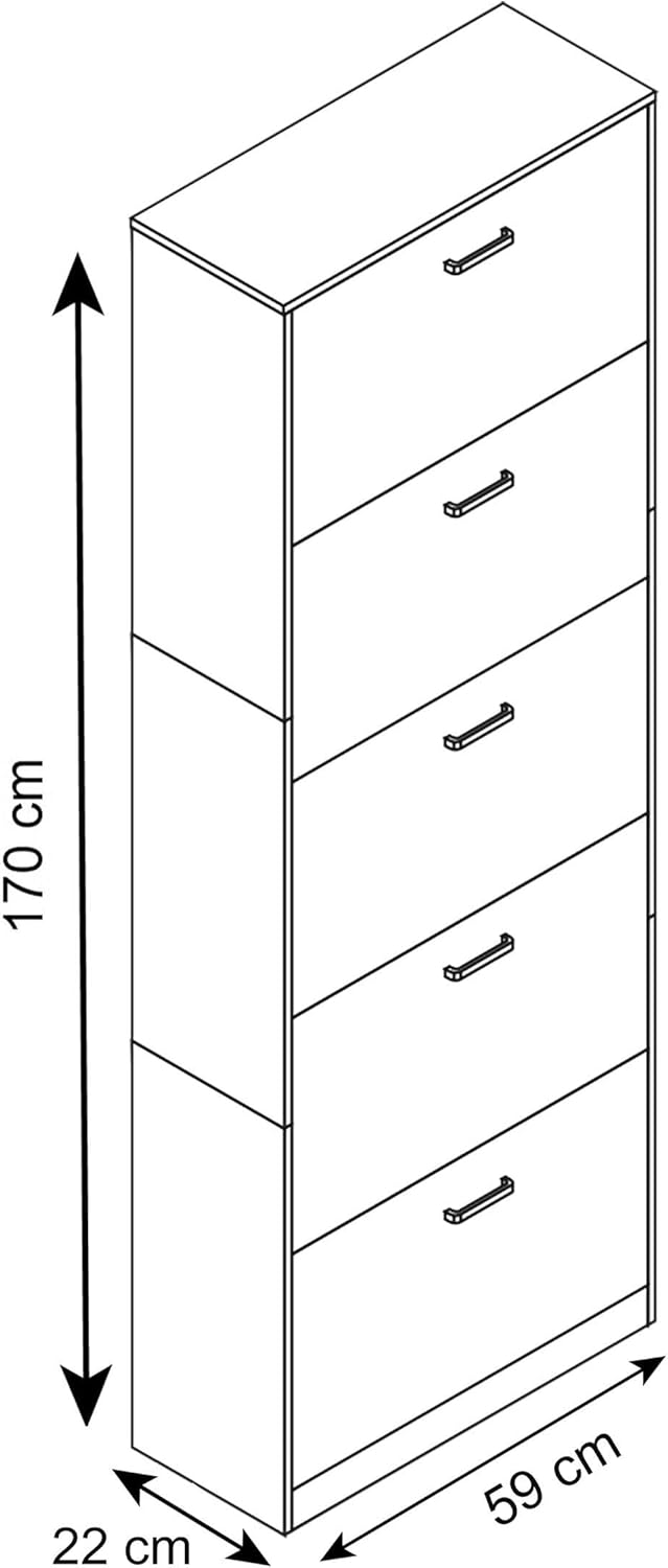 VCM Holz Schuhschrank | Maße: H. 170 x B. 59 x T. 22 cm | 5 Klappen - Sipos XL
