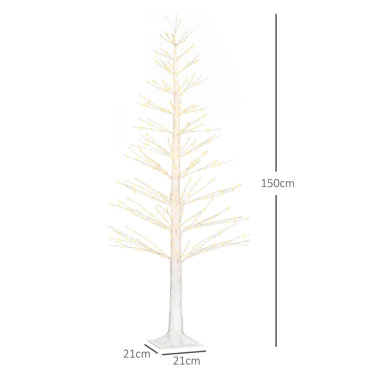 HOMCOM 150 cm verlichte kunstboom met 600 LED's, LED-kerstboom, kerstversiering voor Kerstmis, verjaardagen, bruiloften, binnen- en buitengebruik, wit