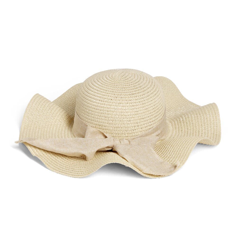 Capeline ondulée beige ruban floral papier Ø40cm