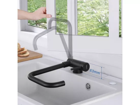 Robinet Cuisine Rabattable Rotatif 360°Mitigeur Cuisine Eau Chaude Froide Robinetterie avec barboteur démotable Pour Évier contre Fenêtre,Noir