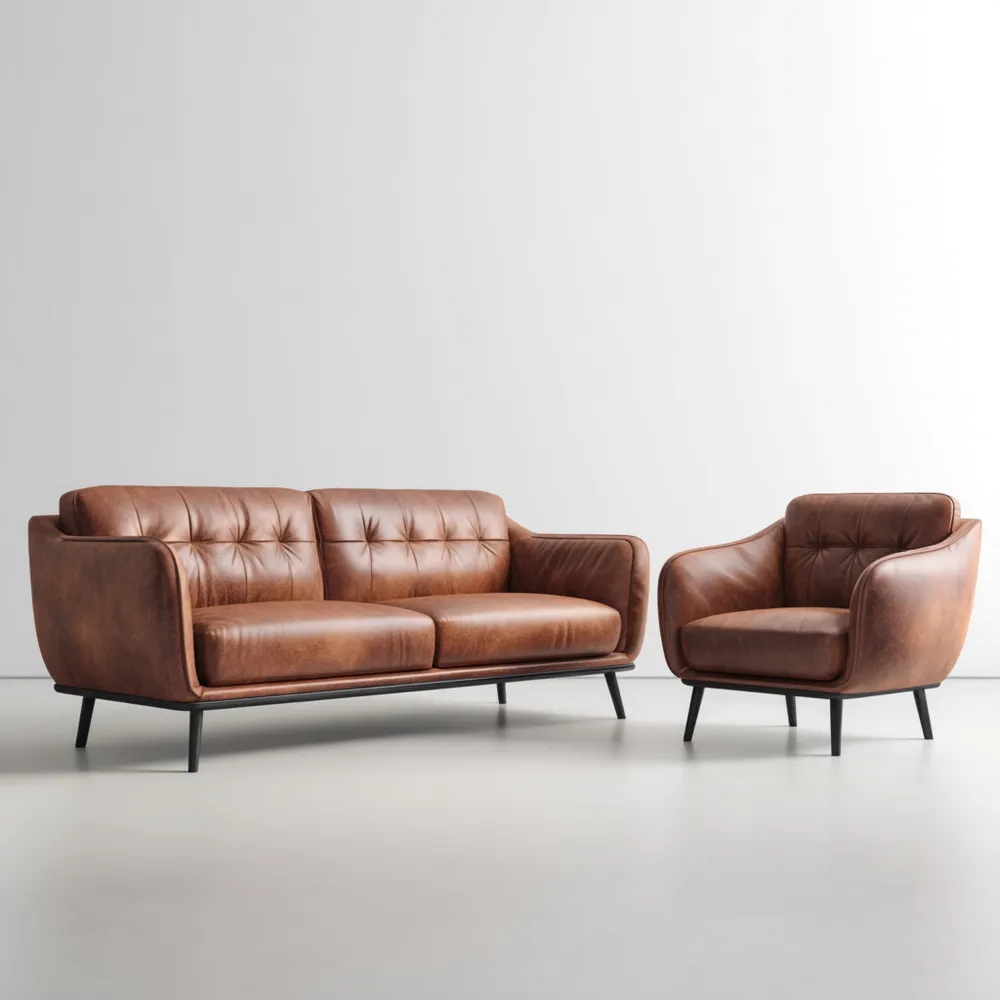 Ledersofa-Set 2-Sitzer und Sessel Vintage-Stil – 180x85x80 cm und 90x8