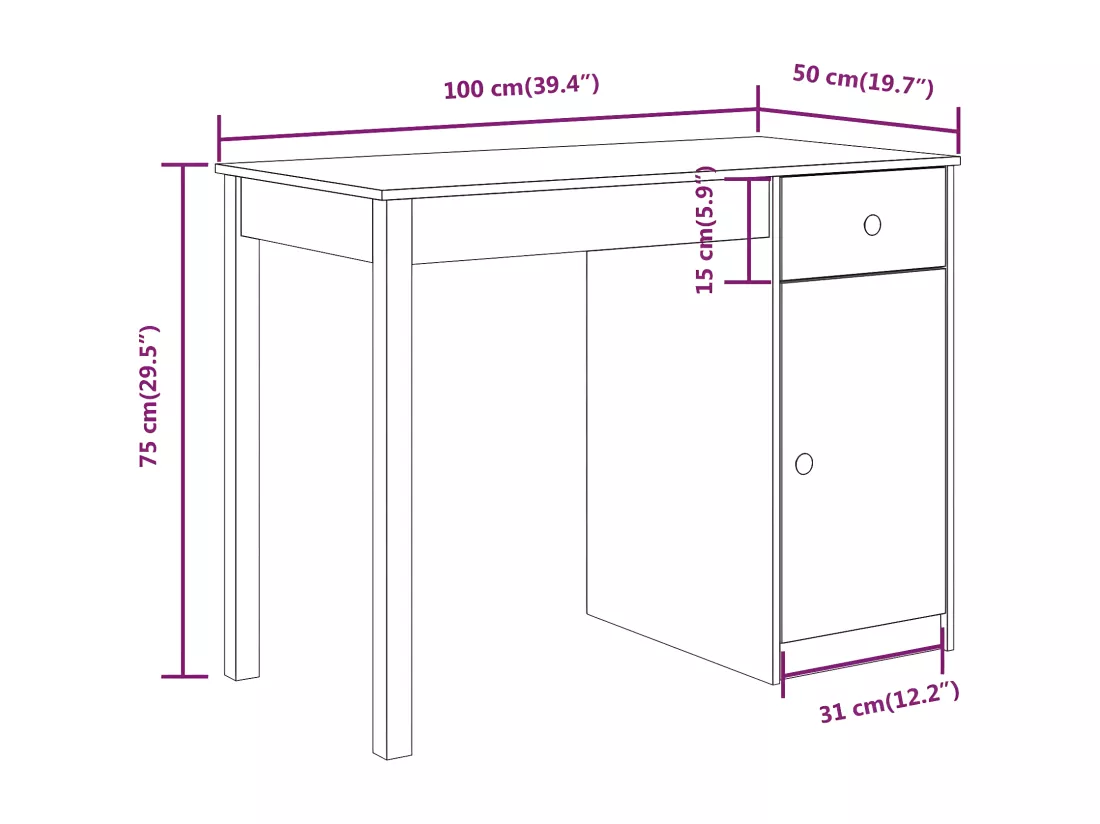 Bureau 100x50x75 cm Bois massif de pin