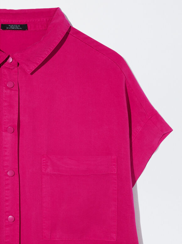 Vestido camisa em lyocell - fúcsia
