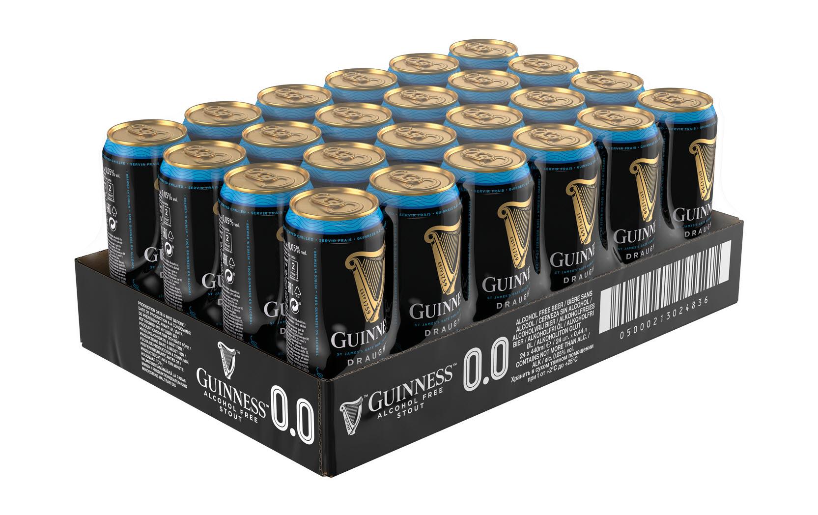 Bier Guinness Draught 0.0% alkoholfrei 24 x 0.44 lIrisches Dunkelbier ohne Alkohol