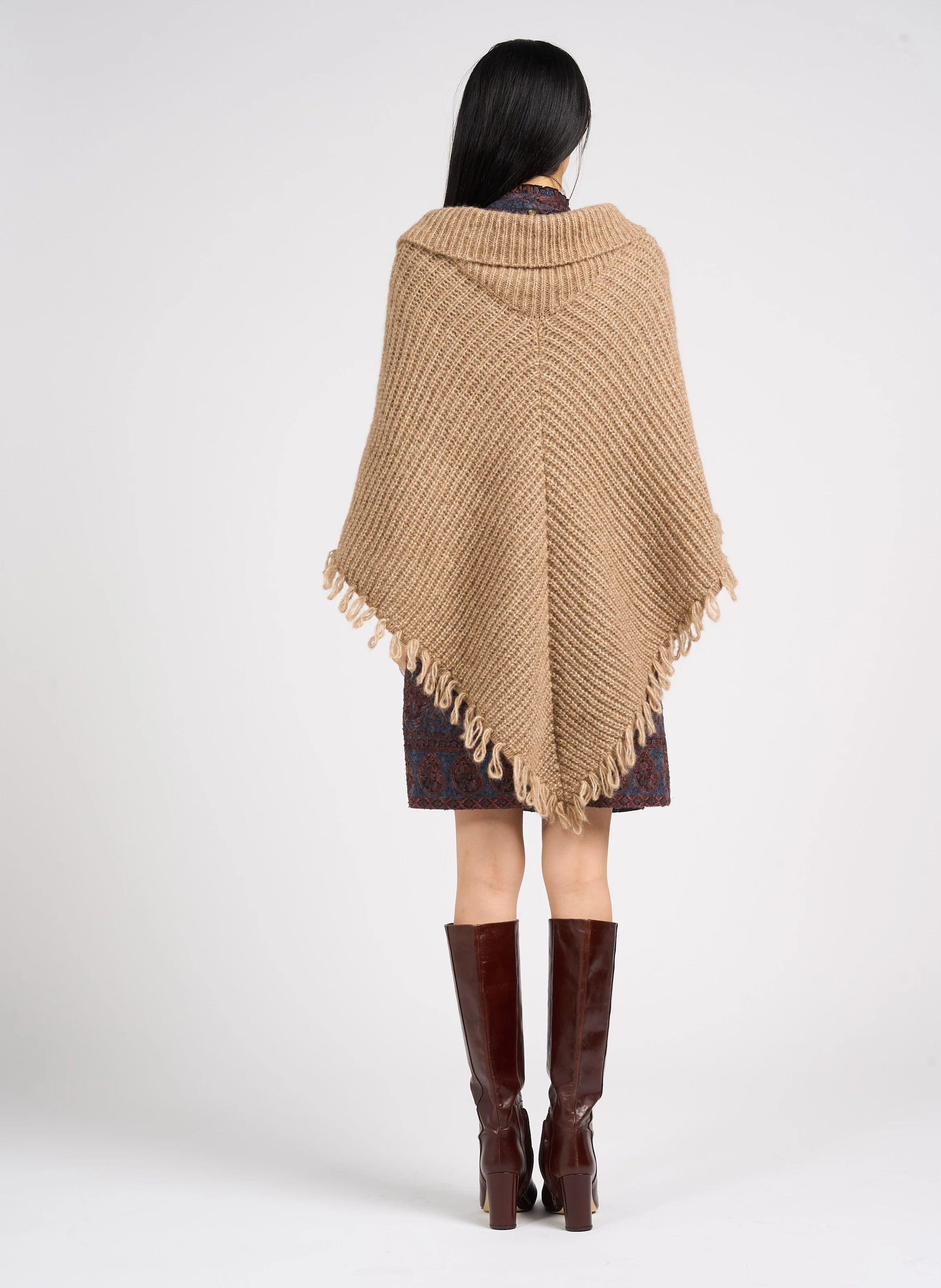 CUZCO - Poncho ample en laine mélangée | Marron