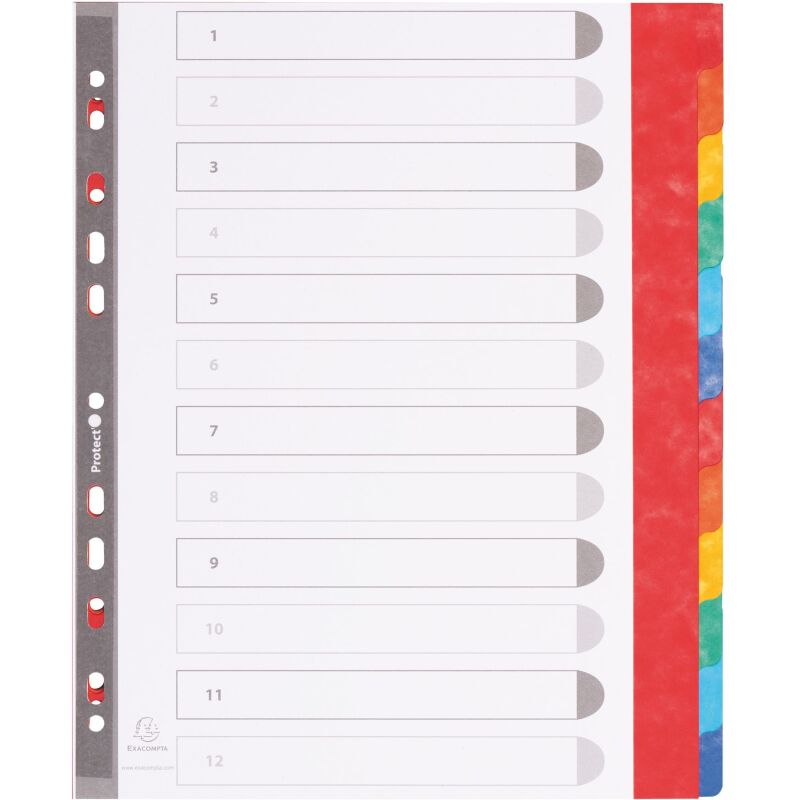 Intercalaire A4+ carte lustrée colorée Exacompta 12 onglets neutres multicolores - 1 jeu