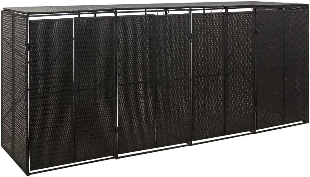 vidaXL Mülltonnenbox Müllbox Mülltonnenverkleidung Mülltonnenhaus Gartenbox Müllcontainer für 4 Tonnen Schwarz 274x80x117cm Poly Rattan