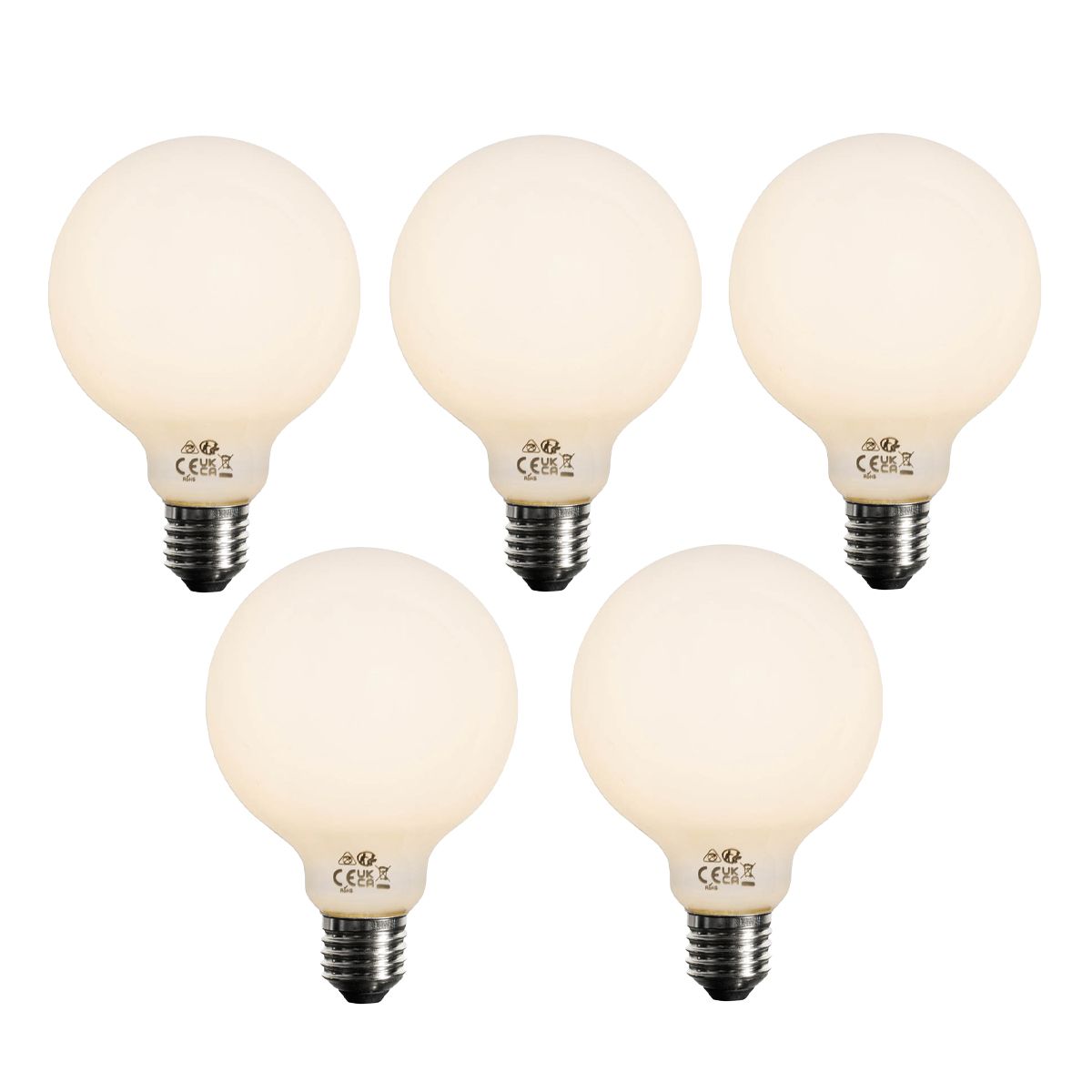 Set van 5 E27 dimbare LED lamp opaal G95 5W 450 lm 2700K