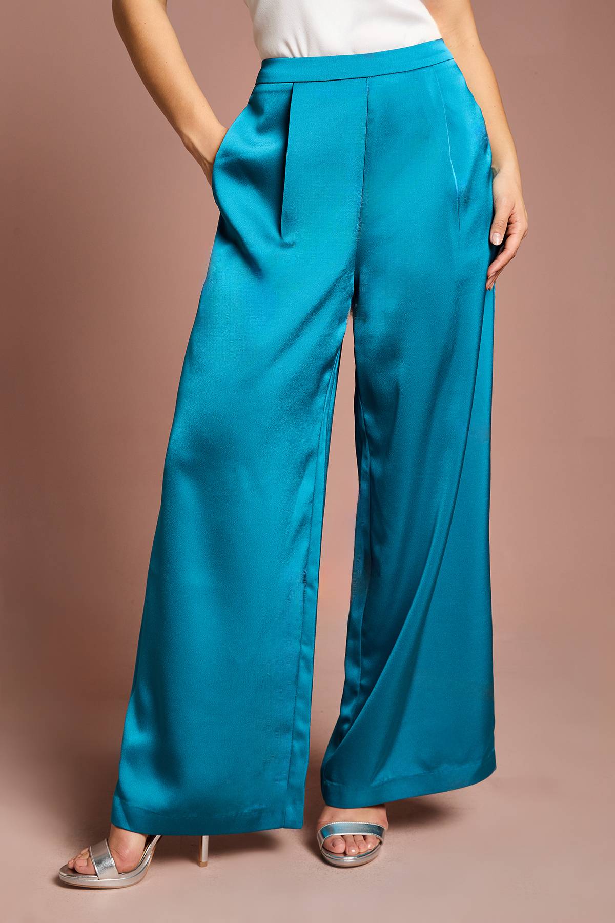 Coast Pantalon Évasé en Satin Petite Taille
