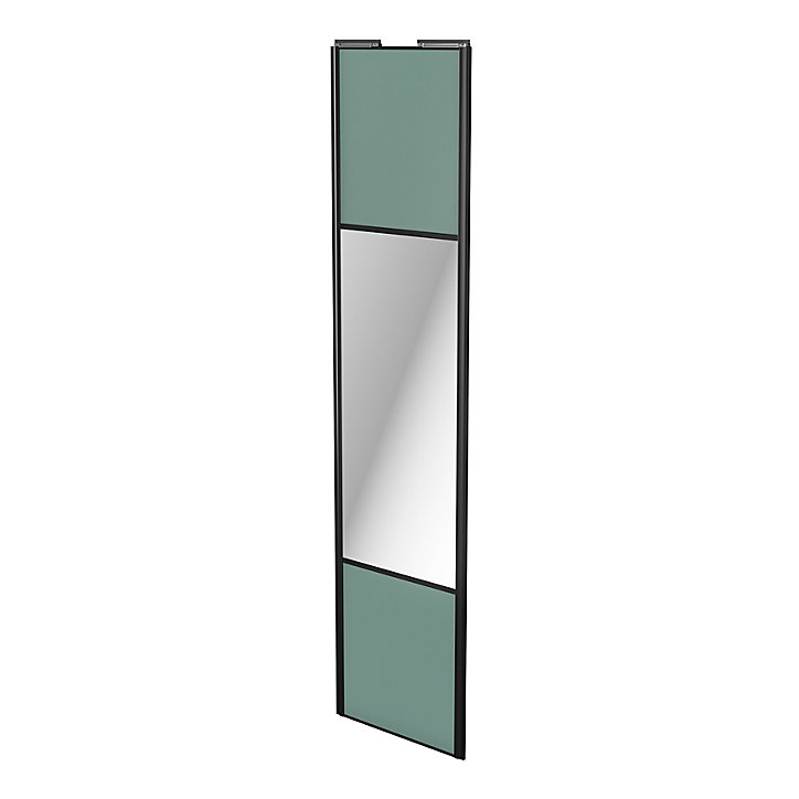 Porte de placard coulissante avec miroir vert de gris profil noir GoodHome Arius H. 248,5 x L. 62.2 cm + amortisseurs