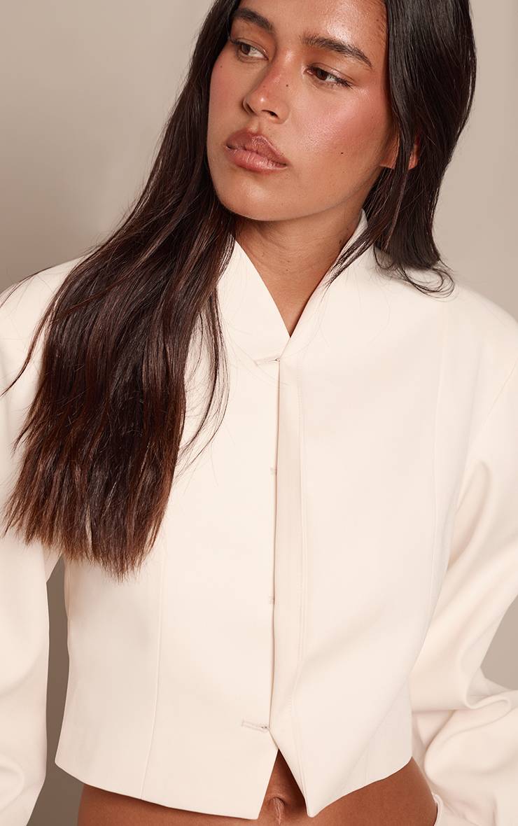 Crème Ensemble Coordonné Blazer Sans Col À Manches Cocon Ajusté