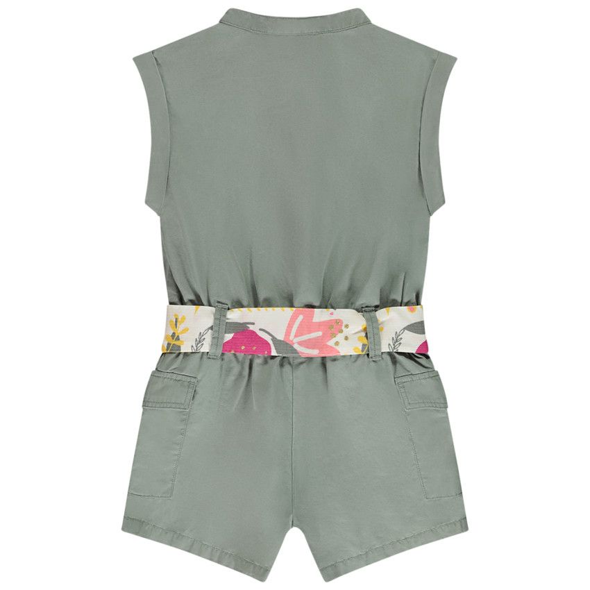 Salopette courte à col mao et poches plaquées avec ceinture fantaisie pour fille - Gris chiné